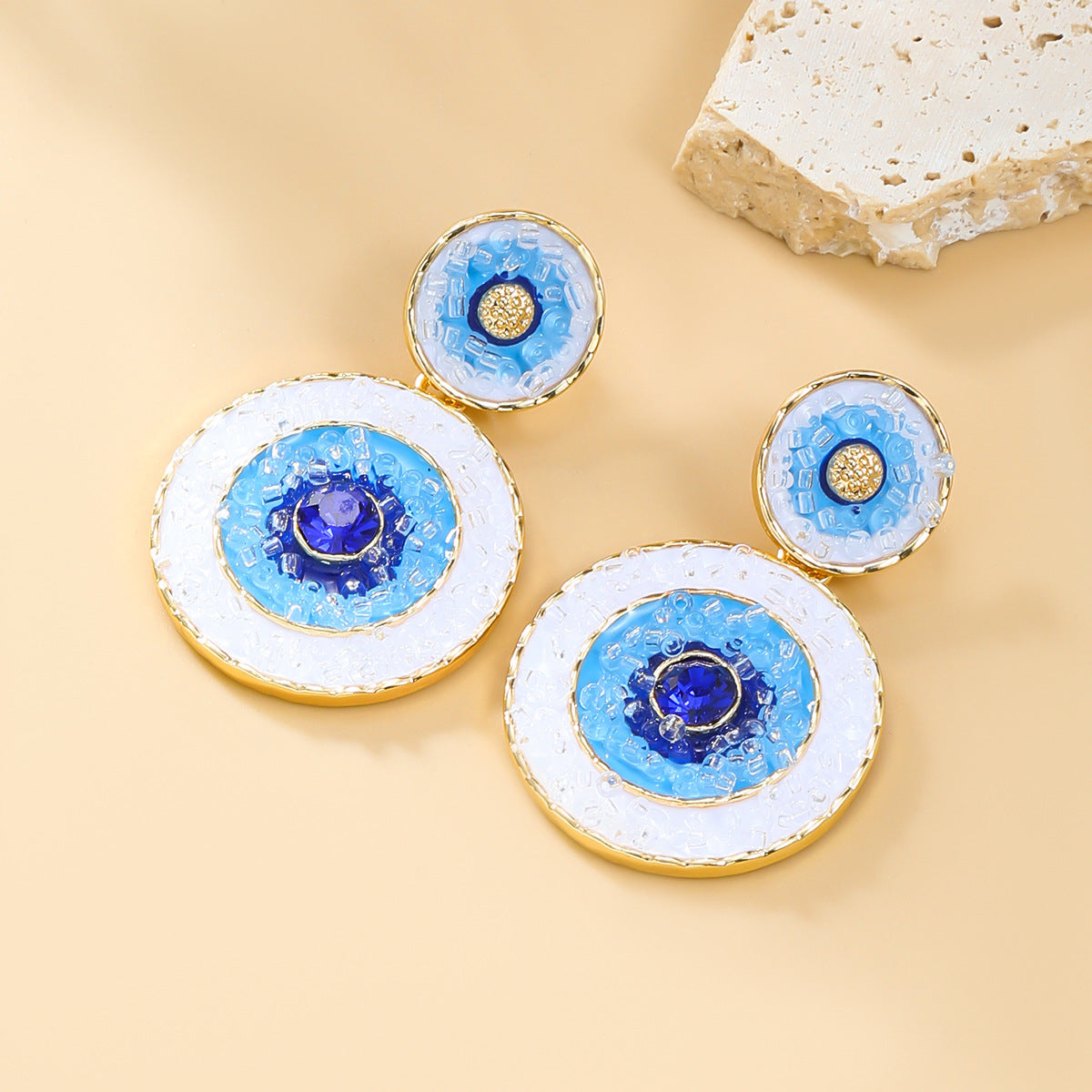 Wholesale Multi-Layered Round Color Block Devil's Eye Boho Earrings